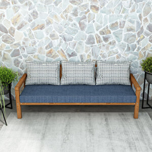 Rustik Doğal Ahşap Teak Renk Üçlü Bahçe & Balkon Kanepesi