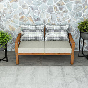 Rustik Doğal Ahşap Teak Renk İkili Bahçe & Balkon Kanepesi