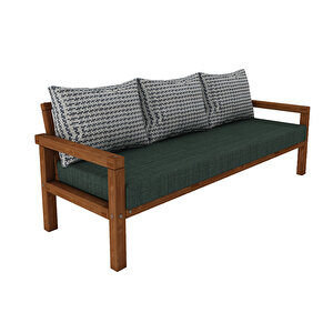 Rustik Doğal Ahşap Teak Renk Üçlü Bahçe & Balkon Kanepesi