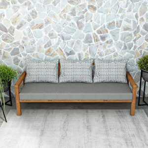 Rustik Doğal Ahşap Teak Renk Üçlü Bahçe & Balkon Kanepesi