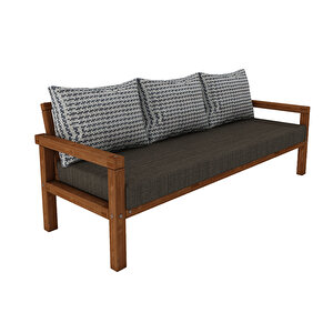 Rustik Doğal Ahşap Teak Renk Üçlü Bahçe & Balkon Kanepesi