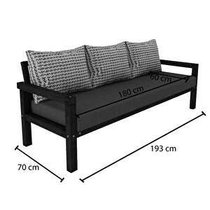 Rustik Doğal Ahşap Teak Renk Üçlü Bahçe & Balkon Kanepesi