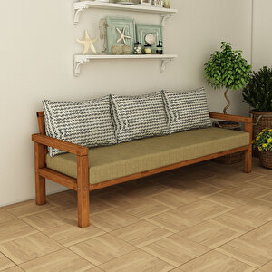 Rustik Doğal Ahşap Teak Renk Üçlü Bahçe & Balkon Kanepesi Camel