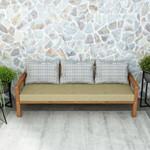 Rustik Doğal Ahşap Teak Renk Üçlü Bahçe & Balkon Kanepesi Camel