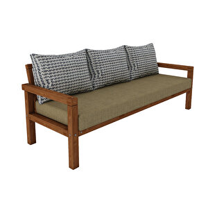 Rustik Doğal Ahşap Teak Renk Üçlü Bahçe & Balkon Kanepesi