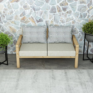 Rustik Doğal Ahşap Natural Renk İkili Bahçe & Balkon Kanepesi