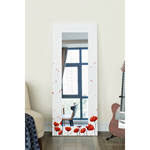 Red Anemone Desenli Dekoratif Boy Aynası 150x60 Cm