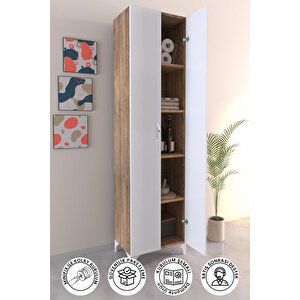 5 Raflı Çok Amaçlı Mutfak Dolabı Kiler Banyo Balkon Erzak Dolabı Beyaz-Ahşap