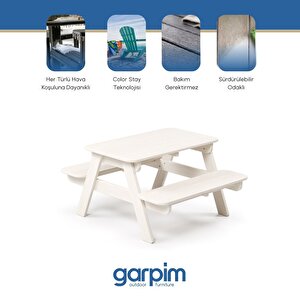 Çocuk Piknik Masası - Beyaz | Dayanıklı, Hava Koşullarına Ve Uv’ye Dayanıklı, Kolay Kurulum, Hdpe Beyaz