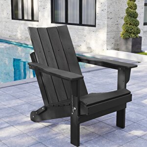 Siyah Adirondack Serisi Düz Sırtlı Katlanır Sandalye, Siyah Koltuk, Balkon,bahçe,cafe Mobilya Siyah