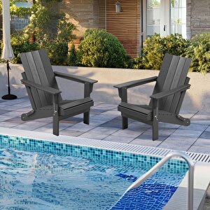 Siyah Adirondack Serisi Düz Sırtlı Katlanır Sandalye, Siyah Koltuk, Balkon,bahçe,cafe Mobilya Siyah