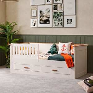 Montessori Karyola , Roma Açılır Korkuluklu Çekmeceli Montessori Karyola Comfort Yatak