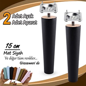 2 Adet Ahşap Ayak 15 Cm Siyah M8 Civatalı Bağlantı Aparatlı Dolap Mobilya Koltuk Kanepe Destek Ayağı Ayakları