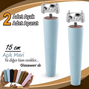 2 Adet Ahşap Ayak 15 Cm Açık Mavi M8 Civatalı Bağlantı Aparatlı Dolap Mobilya Koltuk Kanepe Destek Ayağı Ayakları