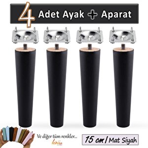 4 Adet Ahşap Ayak 15 Cm Siyah M8 Civatalı Bağlantı Aparatlı Dolap Mobilya Koltuk Kanepe Destek Ayağı Ayakları