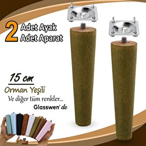 2 Adet Ahşap Ayak 15 Cm Orman Yeşili M8 Civatalı Bağlantı Aparatlı Dolap Mobilya Koltuk Kanepe Destek Ayağı Ayakları