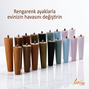 2 Adet Ahşap Ayak 15 Cm Orman Yeşili M8 Civatalı Bağlantı Aparatlı Dolap Mobilya Koltuk Kanepe Destek Ayağı Ayakları