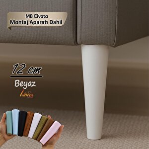Ahşap Ayak 12 Cm Beyaz M8 Civatalı Bağlantı Aparatlı Dolap Mobilya Koltuk Kanepe Destek Ayağı Ayakları
