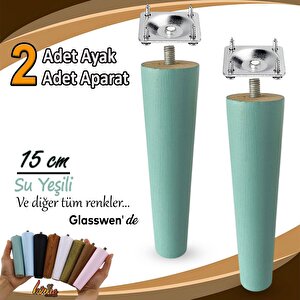 2 Adet Ahşap Ayak 15 Cm Su Yeşili M8 Civatalı Bağlantı Aparatlı Dolap Mobilya Koltuk Kanepe Destek Ayağı Ayakları