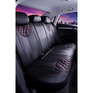 Toyota Corolla Solo E140 2002-2006 Uyumlu Lüx Deri Oto Koltuk Kılıfı Ön Arka Takım İron Si̇yah Kirmizi Siyah - Kırmızı