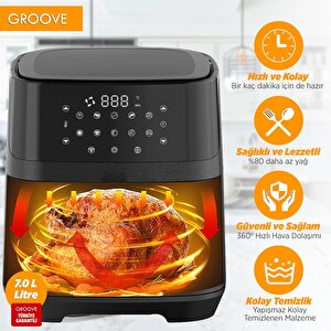 Groove Max Xxl 7l 1800w Wifi Smart Airfryer Air Fryer Yağsız Sıcak Hava Fritözü Siyah