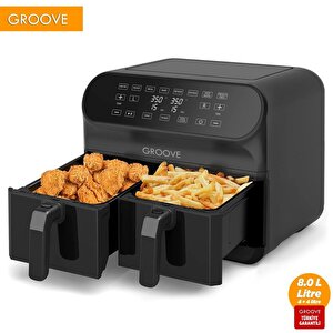 Groove Max Plus Xxl 1800w (4lt+4lt) 8lt Çift Hazneli Smart Airfryer Air Fryer Yağsız Sıcak Hava Fritözü Siyah