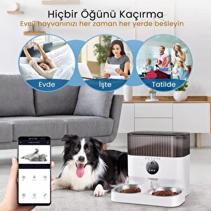 Petfit Catmax Pro Plus 5l Wi-fi Kameralı Çift Kase Akıllı Otomatik Kedi Köpek Mama Kabı Besleme Ünitesi (sesli Komut+çelik Kase+ap