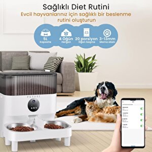 Petfit Catmax Pro Plus 5l Wi-fi Kameralı Çift Kase Akıllı Otomatik Kedi Köpek Mama Kabı Besleme Ünitesi (sesli Komut+çelik Kase+ap
