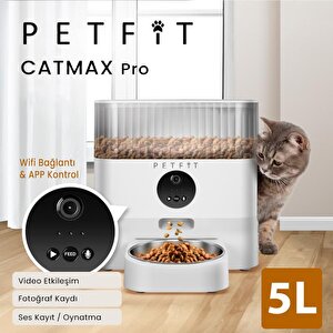 Petfit Catmax Pro 5l Wi-fi Kameralı Akıllı Otomatik Kedi Köpek Mama Kabı Besleme Ünitesi (sesli Komut+çelik Kase+app Kontrol)