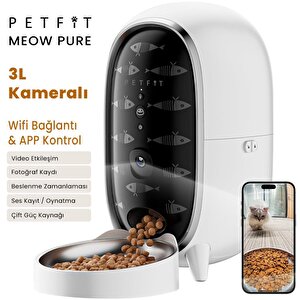 Petfit Meow Pure 3l Wi-fi Kameralı Akıllı Otomatik Kedi Köpek Mama Kabı Besleme Ünitesi (sesli Komut+çelik Kase+app Kontrol)