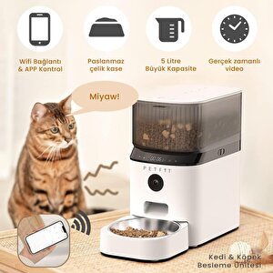 Petfit Autodine X 5l Wi-fi Kameralı Akıllı Otomatik Kedi Köpek Mama Kabı Besleme Ünitesi (sesli Komut+çelik Kase+app Kontrol)
