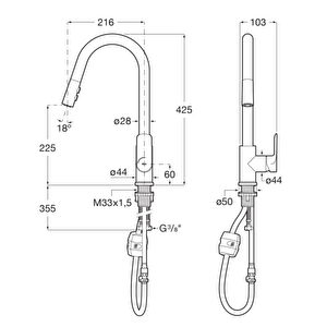 Cala Döner Çıkış Uçlu Pull- Down/spiralli Eviye Bataryası, Krom - A5a816ec00
