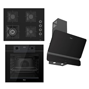Steamart-fryart-silentart Serisi Siyah Set (sc405-wfa + Qep63cs +d080-sa ) - Döküm Izgara / 65 Cm Ocak
