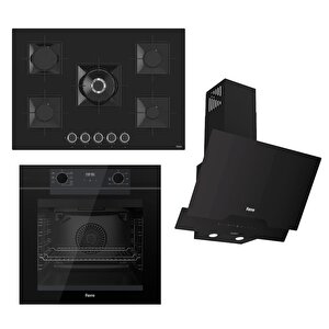 Fryart-silentart Serisi Siyah Set (ss035 + Qep63cs +d063-sa ) - Emaye Izgara-75 Cm Ocak