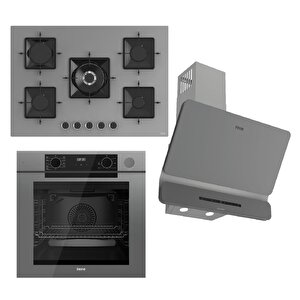 Steamart-fryart-silentart Serisi Gri Set (ss038 + Qep64cpr +d082-sa ) - Döküm Izgara / 75 Cm Ocak