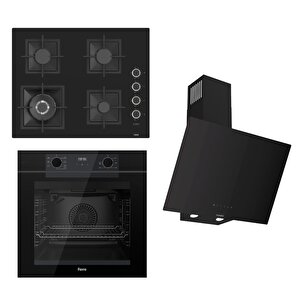 Fryart- Silentart Serisi Siyah Set (sc405-wfa + Qep63cs +d077-sa ) - Döküm Izgara / 65 Cm Ocak