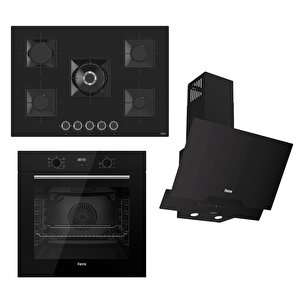 Flowart-silentart Serisi Siyah Set (ss035 + Qbl63cs +d063-sa ) - Emaye Izgara-75 Cm Ocak