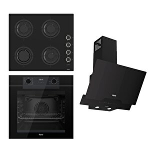 Fryart-silentart-flameart Serisi Siyah Set (cs205-fa + Qep63cs +d063-sa ) - Emaye Izgara / Kademeli Musluk