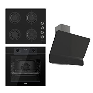 Fryart-flameart  Serisi Siyah Set (cs205-fa + Qep63cs +d080 ) - Emaye Izgara / Kademeli Musluk