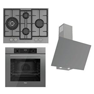 Flowart-silentart Serisi Gri Set (ed078 + Qep63cpr +d079-sa ) - Döküm Izgara / 67 Cm Ocak