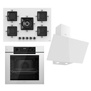 Steamart-fryart Serisi Beyaz Set (ss036 + Qep63cb +d078 ) - Emaye Izgara - 75 Cm Ocak