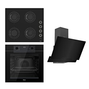 Fryart-flameart Serisi Siyah Set (cs205-fa + Qep63cs +d063 ) - Emaye Izgara / Kademeli Musluk