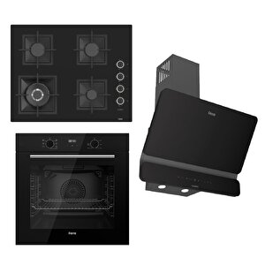 Flowart-silentart Serisi Siyah Set (sc405-wfa + Qbl63cs +d080-sa ) - Döküm Izgara / 65 Cm Ocak