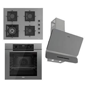 Fryart-silentart Serisi Gri Set (sc408-wfa + Qep63cpr +d082-sa ) - Döküm Izgara / 65 Cm Ocak