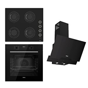 Flowart-silentart-flameart Serisi Siyah Set (cs205-fa + Qbl63cs +d063-sa ) - Emaye Izgara / Kademeli Musluk