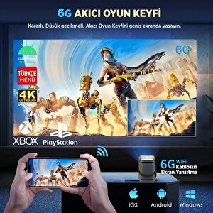 Vankyo H300a Android Tv 4k Destekli Projeksiyon Cihazı +auto Focus+auto Keystone 6g Wi-fi+5.2 Bluetooth 240 Inç Yansıtma+hifi Dolb