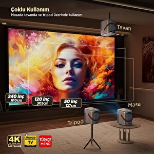 Vankyo H300a Android Tv 4k Destekli Projeksiyon Cihazı +auto Focus+auto Keystone 6g Wi-fi+5.2 Bluetooth 240 Inç Yansıtma+hifi Dolb