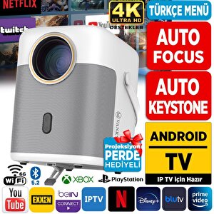 Vankyo H300a Android Tv 4k Destekli Projeksiyon Cihazı +auto Focus+auto Keystone 6g Wi-fi+5.2 Bluetooth 240 Inç Yansıtma+hifi Dolb