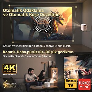 Vankyo H300a Android Tv 4k Destekli Projeksiyon Cihazı +auto Focus+auto Keystone 6g Wi-fi+5.2 Bluetooth 240 Inç Yansıtma+hifi Dolb
