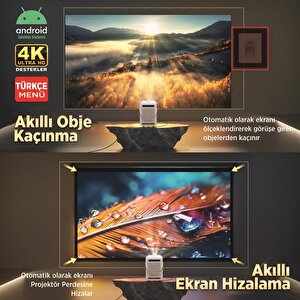 Vankyo H300a Android Tv 4k Destekli Projeksiyon Cihazı +auto Focus+auto Keystone 6g Wi-fi+5.2 Bluetooth 240 Inç Yansıtma+hifi Dolb